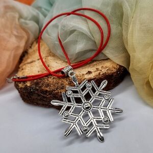 Snowflake Silver Pendant Winter Boho Nice Gift Red Holiday Jewelry